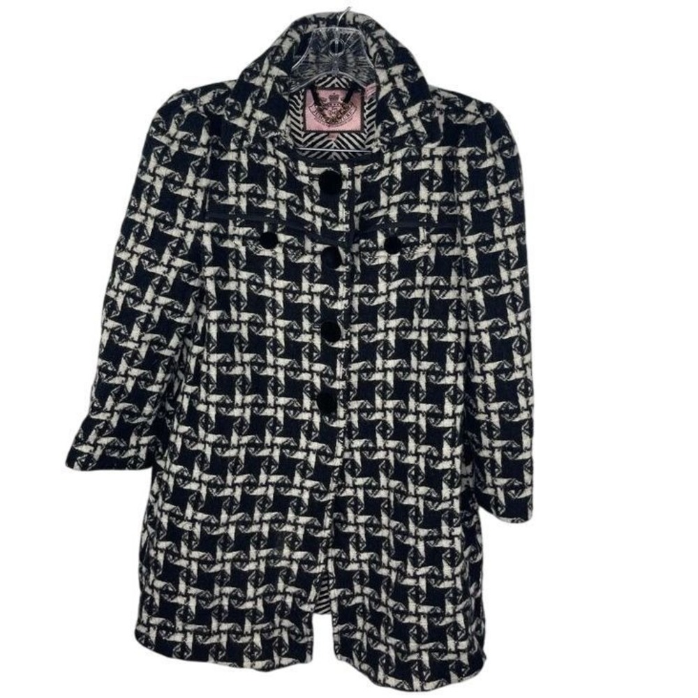 Juicy Couture Houndstooth Wool Peacoat, pockets, preppy, dark‎ academia